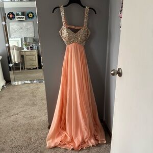 La Femme Peach Prom Dress